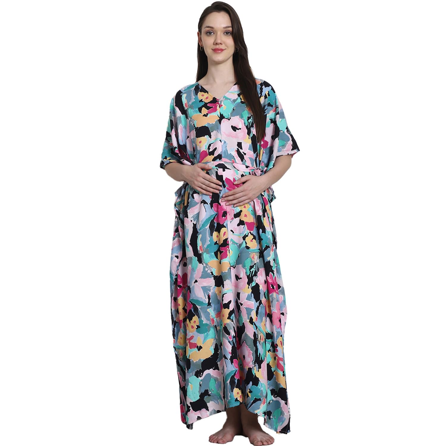 secret wish Floral Printed Rayon Maternity Kaftan/Free Size/Printed/Drawstring/Nightdress/Nightwear/Full Length-picture-36