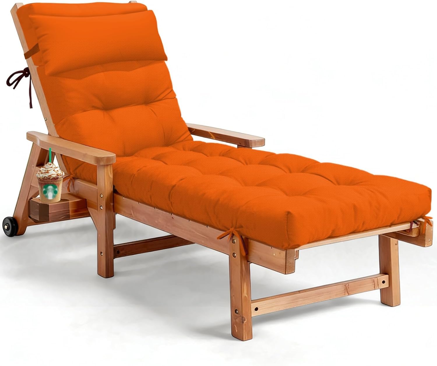 Photo 1 of Waterproof Lounge Chair Cushion Outdoor for Chairs, Fade Resistant Chaise Lounger Replacement Cushions with 6 Ties, Thickened Memory Foam Pool Lounge Chair Cushions, 76 x 22 x 4.7 Inches, Orange