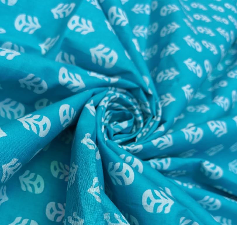 Cotton Fabric Material Sanganeri Printed Hand Print Cotton Fabric Print Women Dress Material Running Jaipuri Women Dress Material Kurtis Natural 43" Inches (3 Meter)-image-9