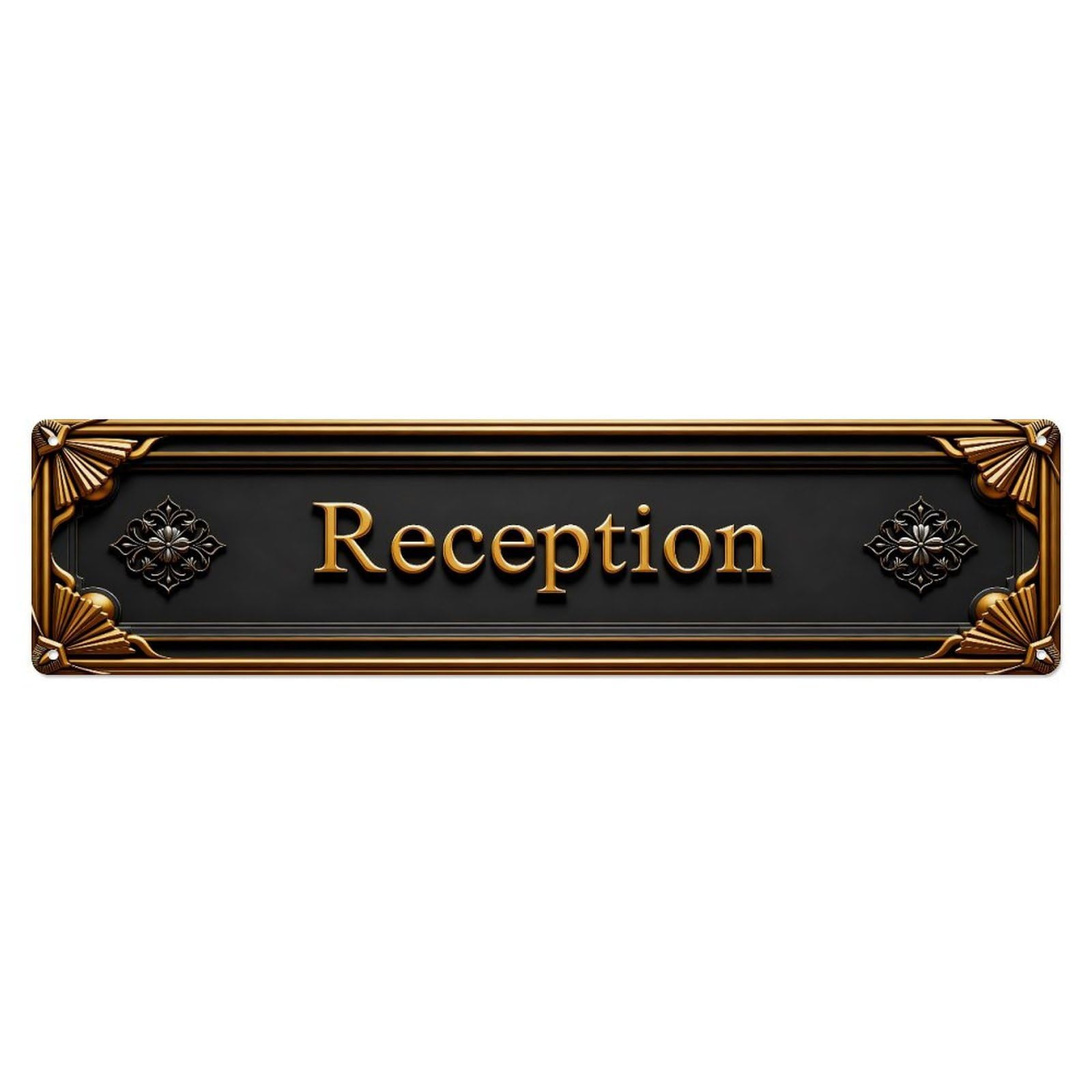 Golden Ornate Sign Reception Metal Tin Sign Plaque