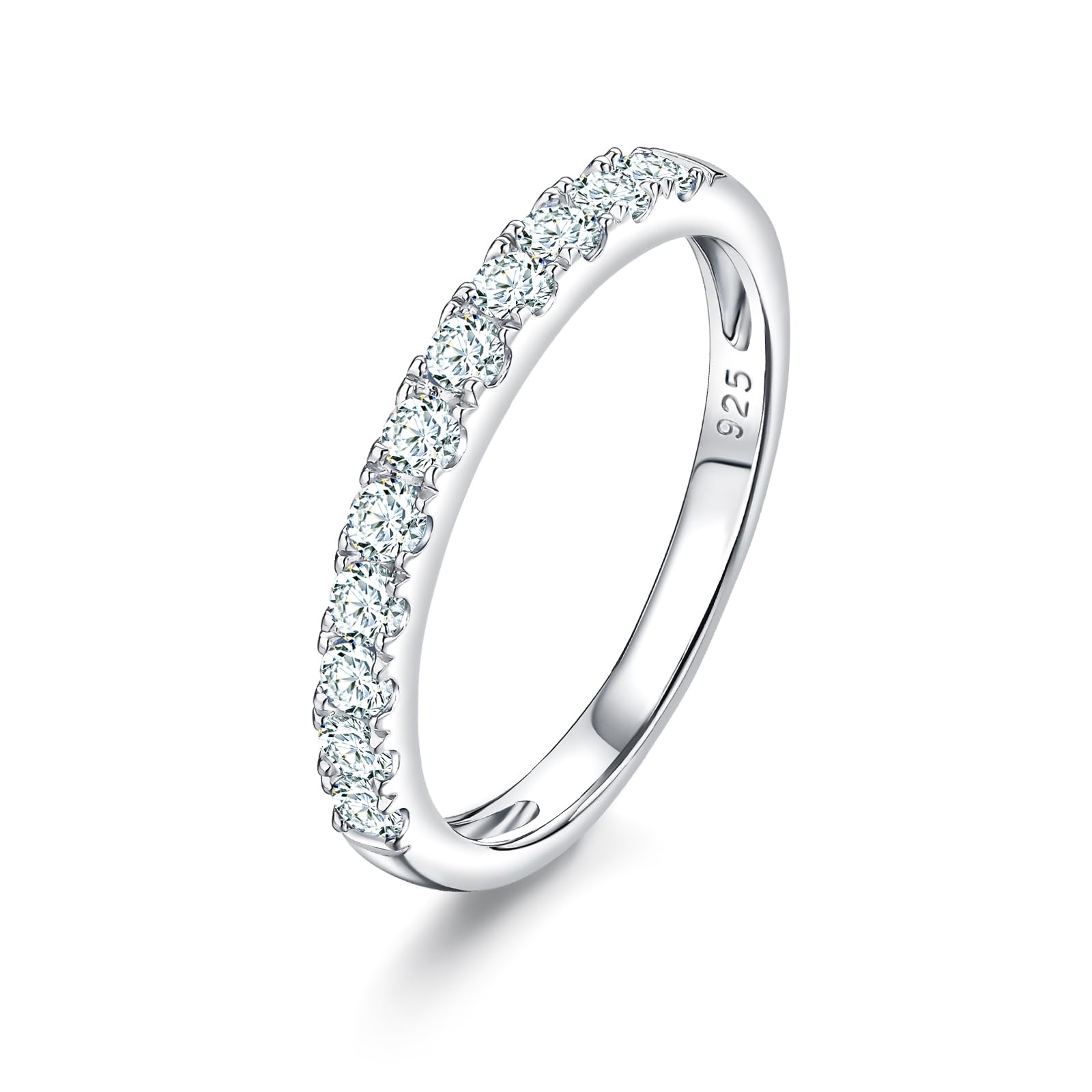 AIBAO Amethyst/Cubic Zirconia/Emerald/Ruby/Sapphire/Opal Half Eternity Band Rings for Women Sterling Silver Birthstone Stackable Rings Size 6 to 10 Anniversary Birthday Christmas Mother's Day Jewelry Gift b.5A Cubic Zirconia 6