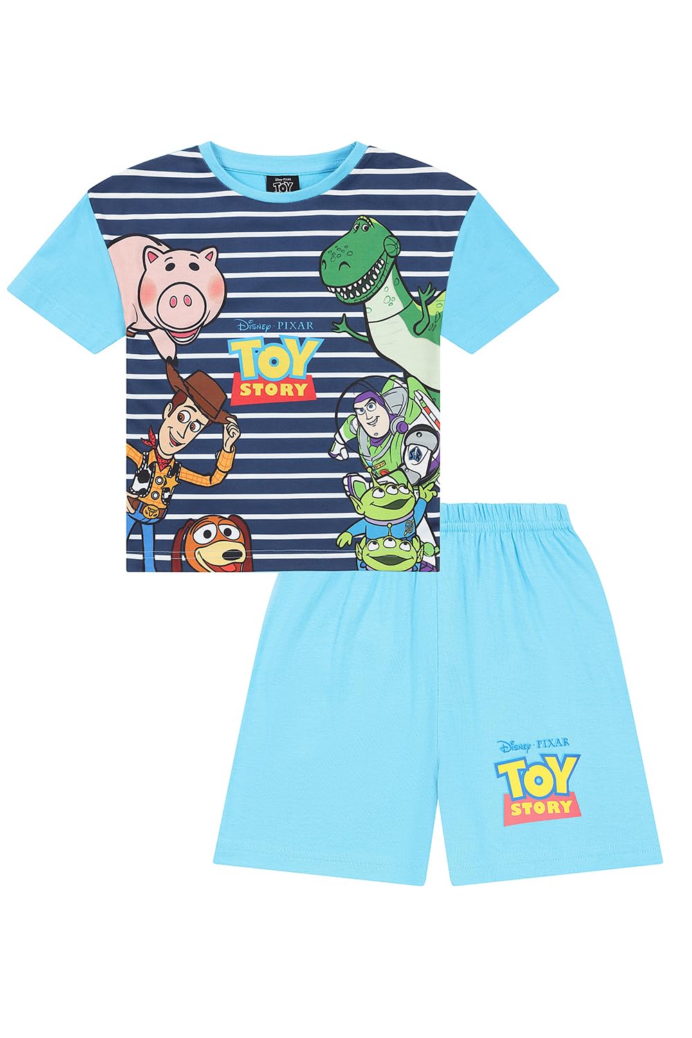 Disney Boys Toy Story Woody Buzz Striped Blue Short Pyjamas PJ's for Kids (18-24 Months)