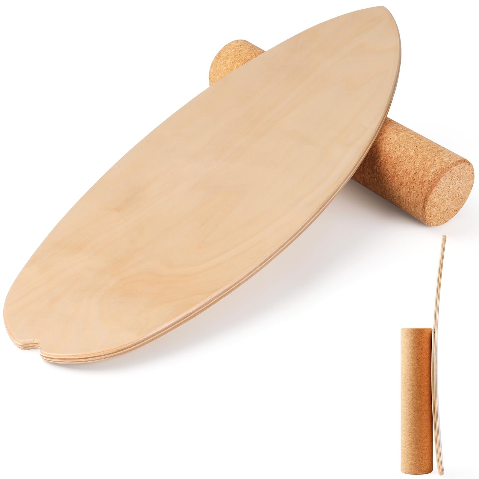 Cowiewie Balance Board, 15mm Dickes BalanceBoard + 10mm Korkrolle, Balance-Board Maximale Belastung 150kg, Indoor-Surfboard und Gleichgewichtsboard