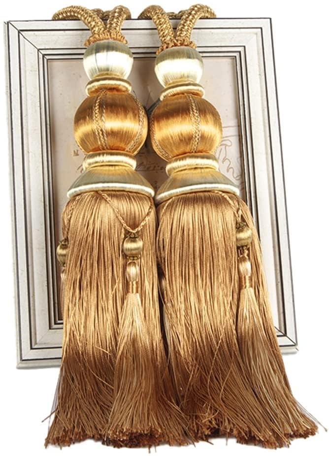 yawpnan Paired Lantern Single Hanging Ball Tassels Curtains Buckle Sling Binding Lantern Tiebacks Handcrafted Braided Buckle Drapery Curtain Holdbacks Window Treatments for Home(Gold,2 packs)