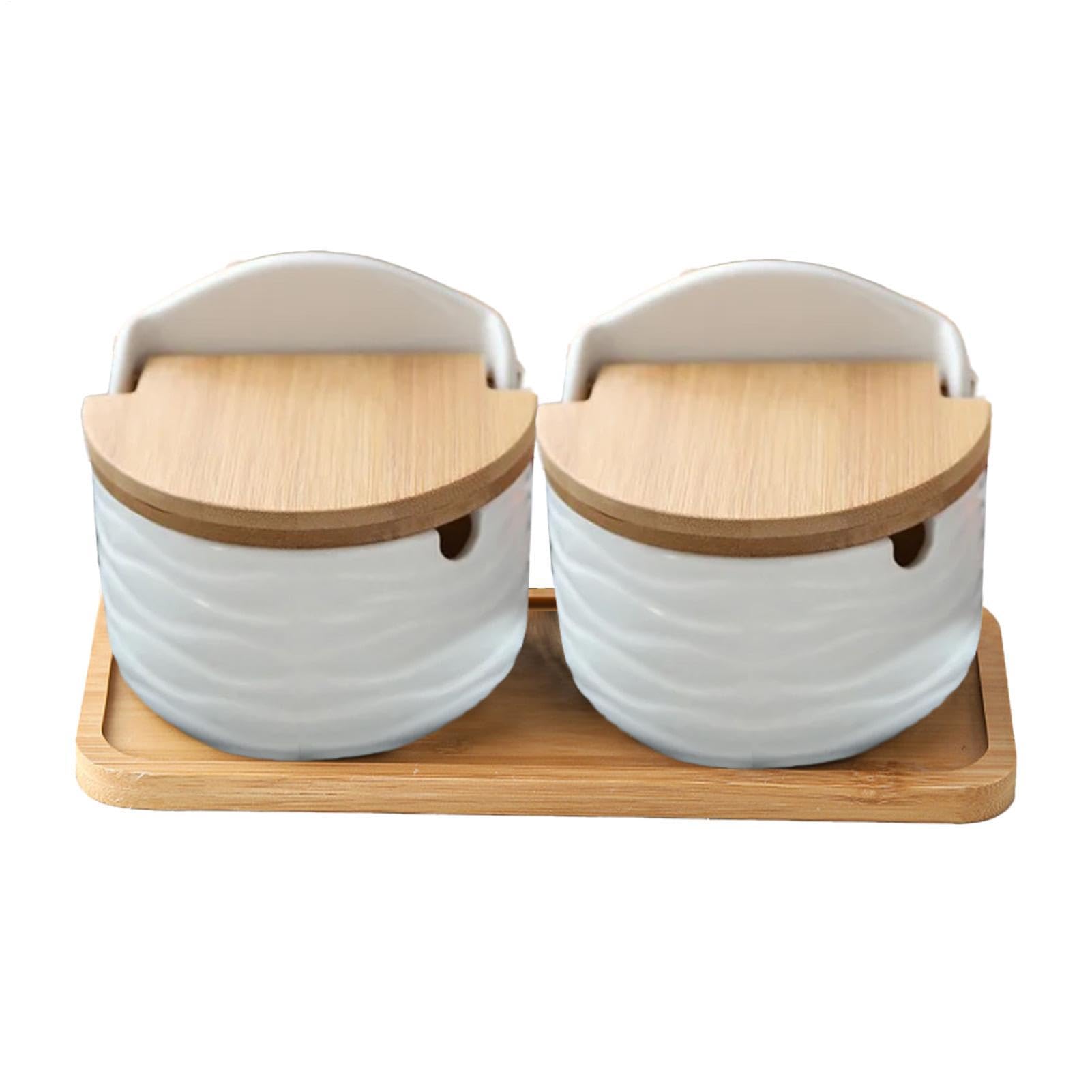 Lot de 2 récipients à sel avec couvercle 850 g et cuillère en bois