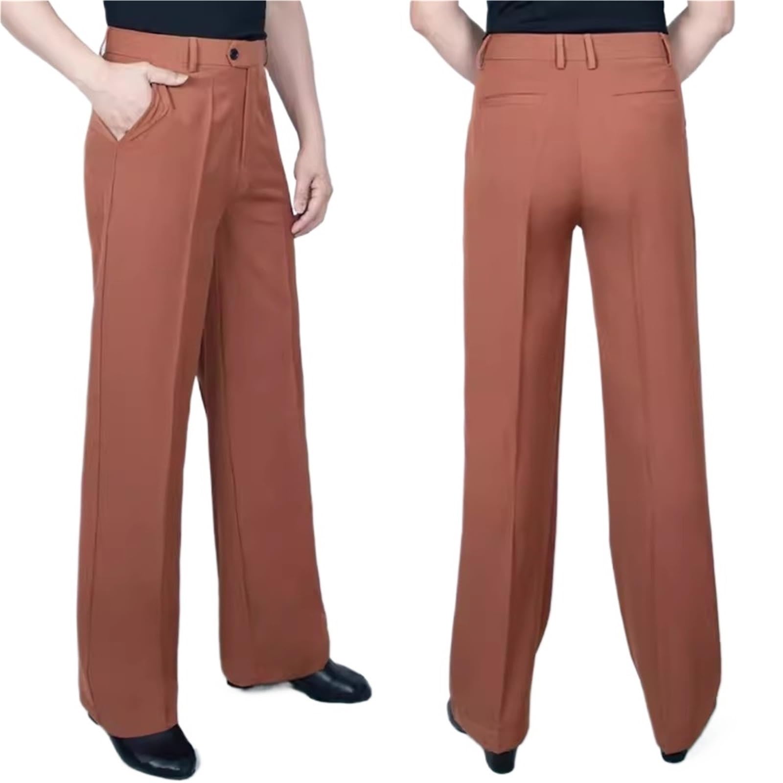Pantalones De Baile Latino Hombre Pantalones de Baile Latino/Jazz for Hombre, Color Negro, for Mujer, for salón, Ropa, pantalón práctica/actuación con un botón(Brown,23 Waist 77)