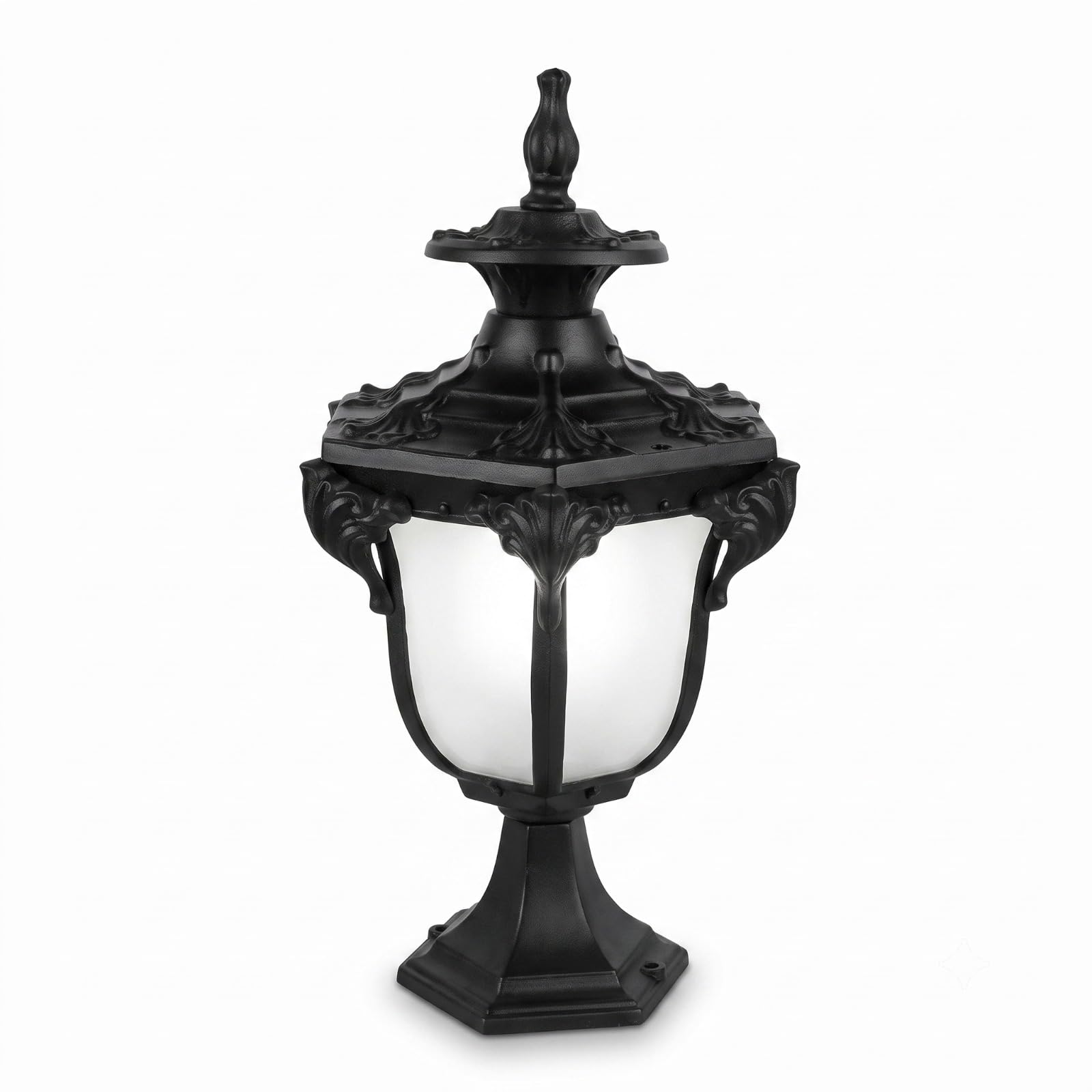 Outdoor Pedestal Lantern Light, Black Ornate Cast Finish | Frosted Glass Shade, Weather Resistant Finish, Rust Resistant, Indoor & Outdoor Use, Corrosion-Resistant Body-image-48