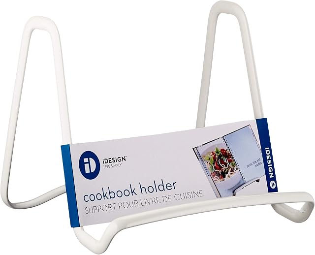 iDesign 59496 Table Top Easel, Metal Plate and Cookbook Stand for Tables and Worktops, Stylish Standing Plate Stand for Kitchen, White