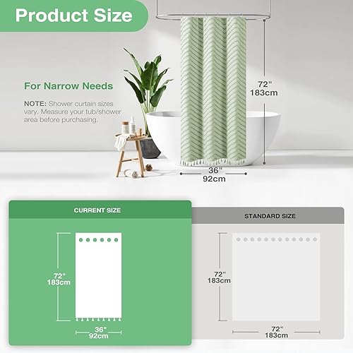 Vista 191 de Dynamene - Cortina de ducha, bohemia y rústica con rayas con chebrón en relieve, cortina texturizada para decoración de baño, juego de cortina A.