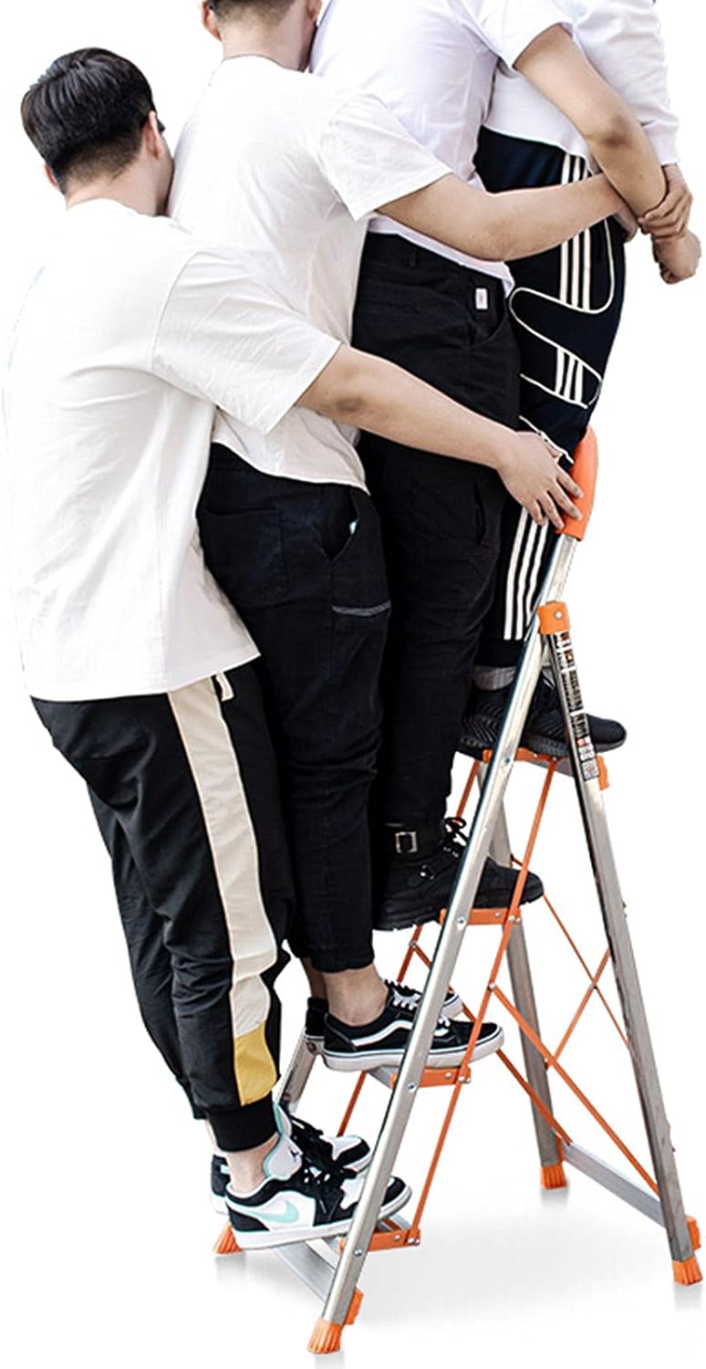 Step Ladder with Tool Rack, Folding Step Stool with Handrails, Sturdy Steel Ladder with Anti-Slip Wide Pedal, Portable Multi-Use Ladder for Adults Painting Home Outdoor Garage