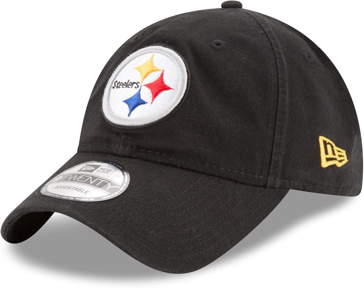 New Era NFL Core Classic 9TWENTY Team Color Adjustable Hat Cap One Size Fits All, Pittsburgh Steelers Black, One size