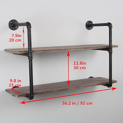 Miniatura 74 de MBQQ, Estantes de tubería industrial con madera, estante de montaje en pared rústico, estantería de metal colgada, estantería flotante de
