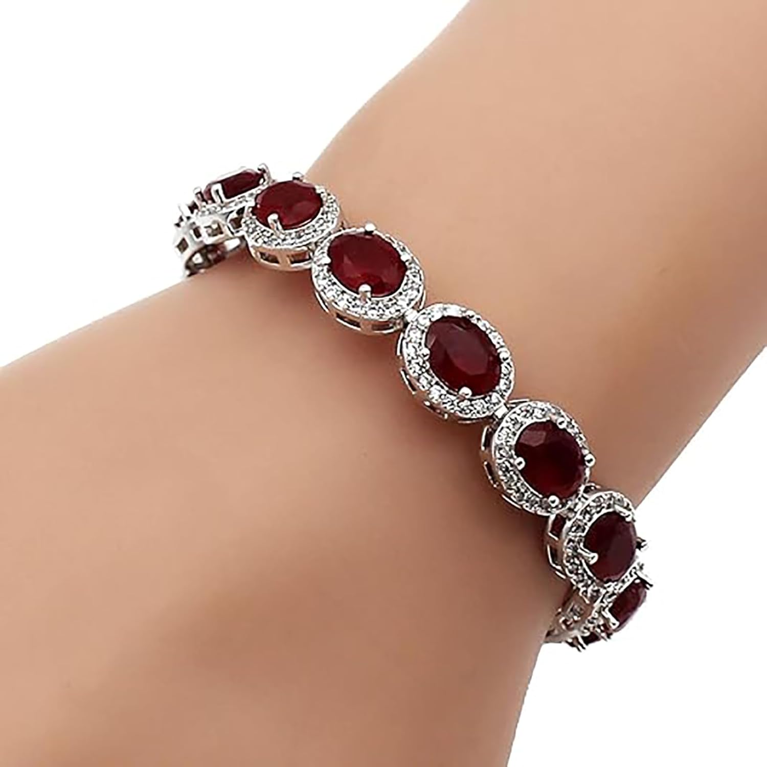 Hermosa Silver Oval Gemstone Tennis Bracelet | Silver Bracelets for Women | Size 7-8 Inch - Image 2