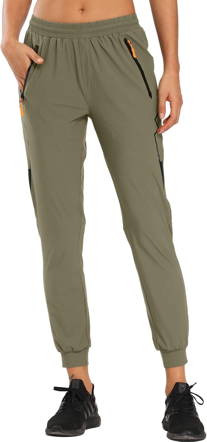 MOCOLY Women's Running Pants Athletic Joggers Sweat Pants Lightweight Hingking Cargo Sports Track Pants Zipper Pockets