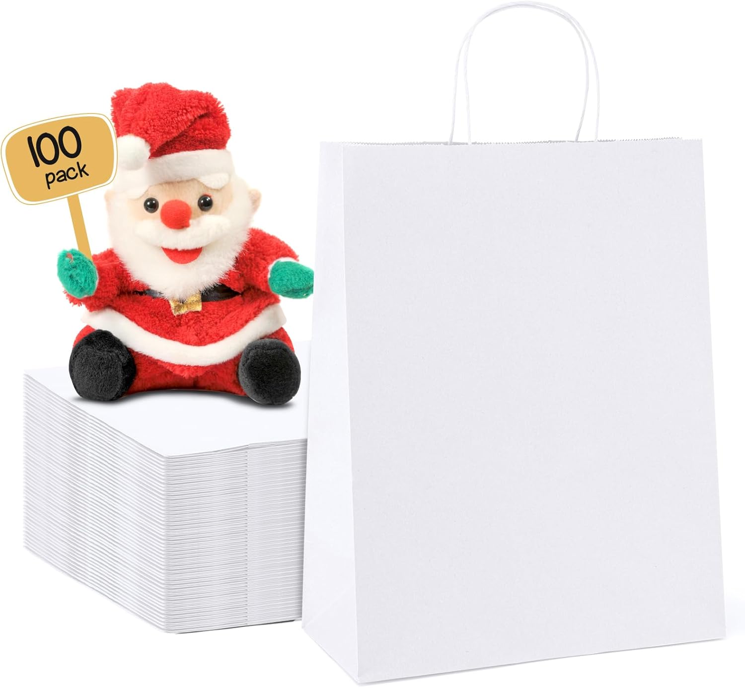 METRONIC Gift Bags 10x5x13'' 100Pcs White Paper Bags with Handles Bulk, Kraft Paper Bag for Small Business, Birthday Wedding Party Favor Bag, Christmas Gift bags, Retail shopping Bags