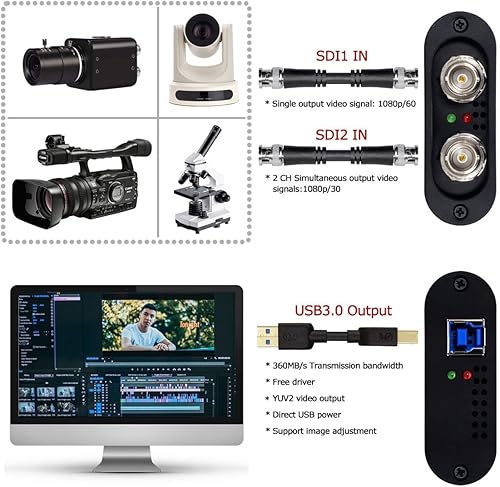Vista 2 de SDTNOVA Entrada SDI dual a USB3.0 Captura sin pérdida de video 360 MBs para Windows 1080 P 60 fps UVC YUV422 PnP Transmisión en vivo Convertir USB