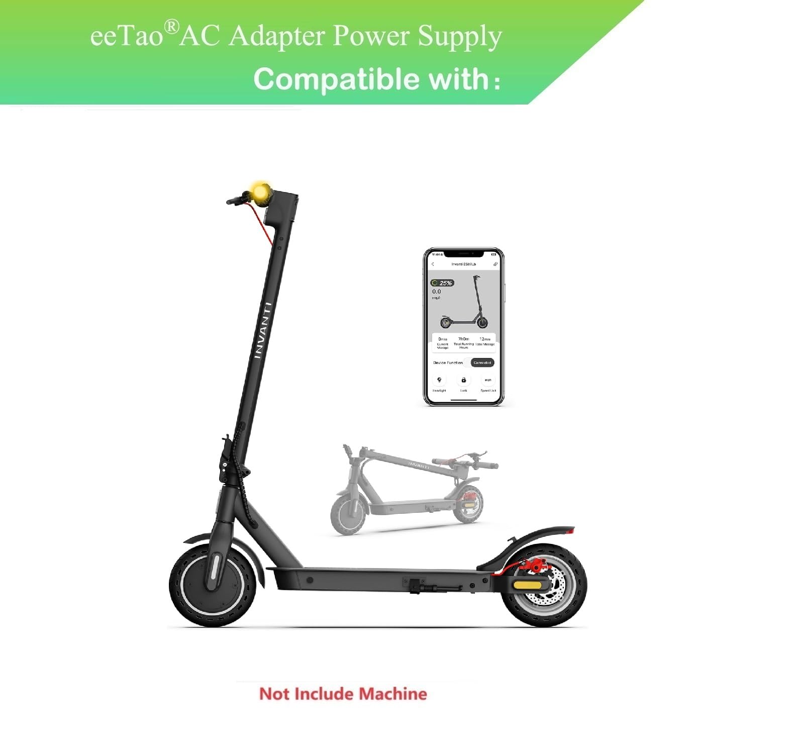 eeTao 42V 1.5A AC/DC Adapter Replacement Charger Compatible with INVANTI ES09 E30 Electric Scooter 350W Motor 36V 7.5Ah Li-ion Battery Power Supply Cable