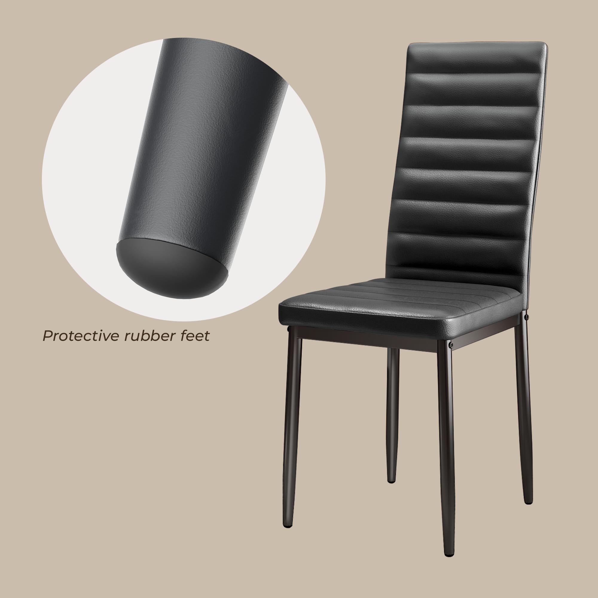 Esszimmerstühle 4er-Set aus PU-Kunstleder, Gepolstert, Schwarz
