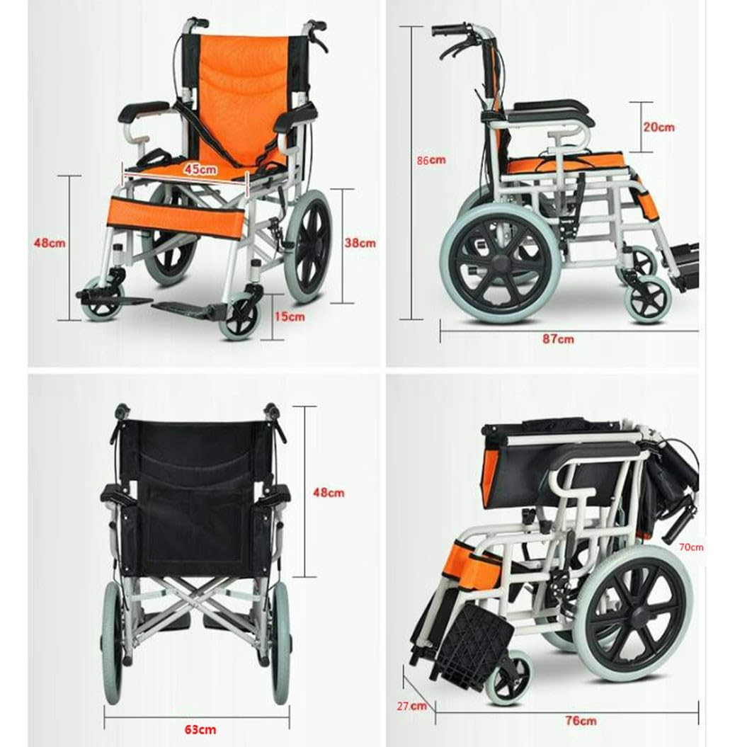 Sillas De Ruedas Plegable Ligera De Paseo Para Ancianos,Sillas De Ruedas Para Adultos,Silla Ruedas De Acero Para Personas Mayores,Reposapiés Abatibles, Ruedas Antipinchazos,Freno En Las Ruedas A