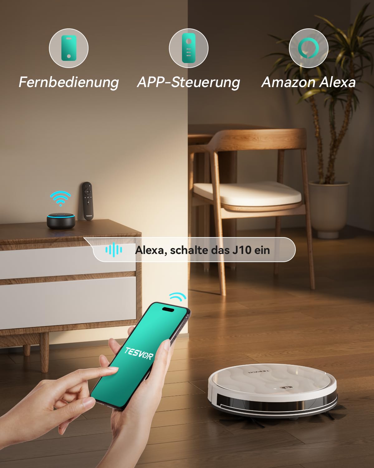 Tesvor Saugroboter mit Wischfunktion - M2 Staubsauger Roboter,6000Pa Starke Saugkraft Roboterstaubsauger,Selbstaufladend,WLAN, 5100 mAh +180 Min.Laufzeit Ideal für Tierhaare,Teppich,Hartboden.