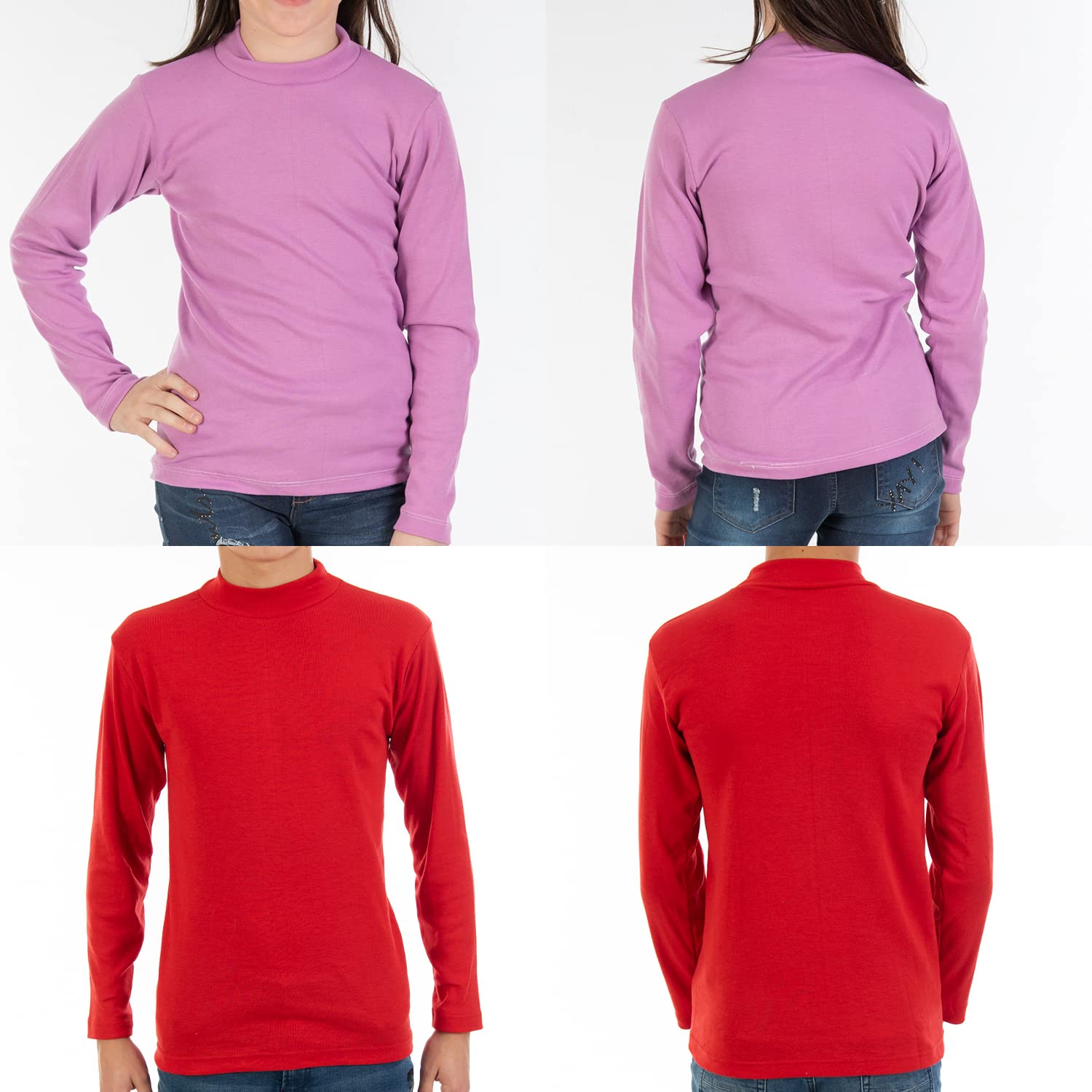 Pack de 2 Semicisne Lacotex Infantil L127 de Algodón, Manga Larga, Cuello Medio. Camiseta Unisex con Interior Cálido.