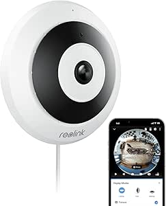 REOLINK WiFi Security Fisheye Camera, 2K+ 6MP 360° Panorama, 2.4/5GHz WiFi Indoor Wireless Security Camera, Person Motion Detection, Ceiling/Wall/Desk Mount, Supports up to 512GB microSD, FE-W (White) asin的图片