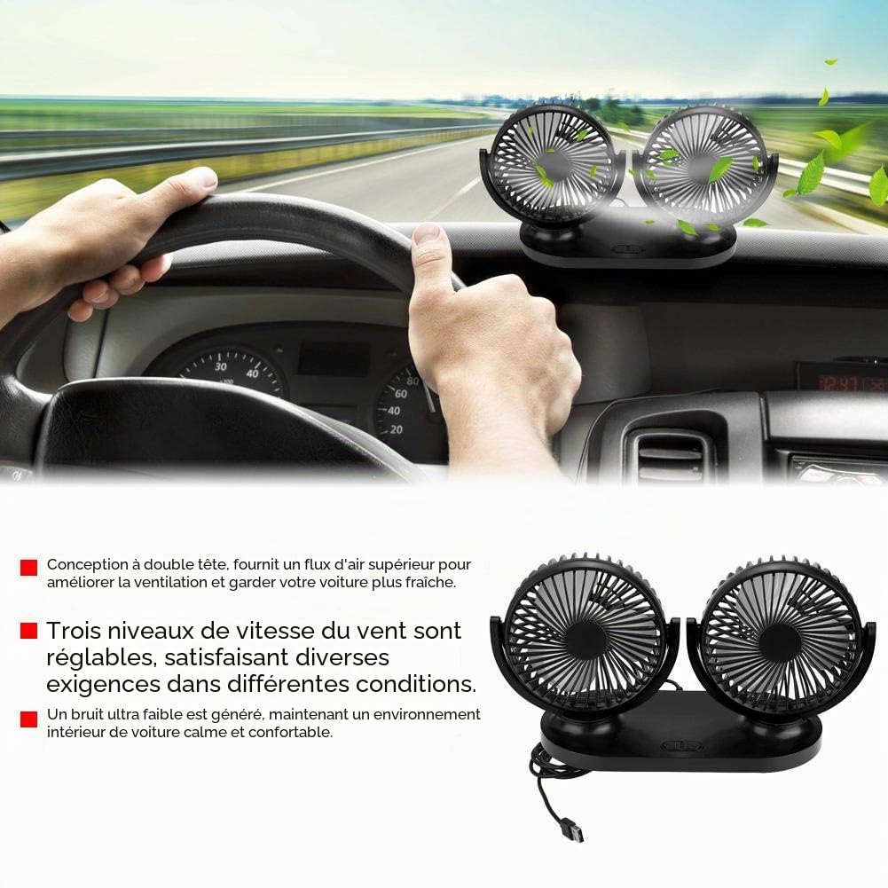 EBTOOLS pour ventilateur voiture usb Ventilateur de Voiture USB Ventilateur de Voiture Portable Climatiseur Automatique Refroidisseur Ventilation 12V, Double Tête(Noir)