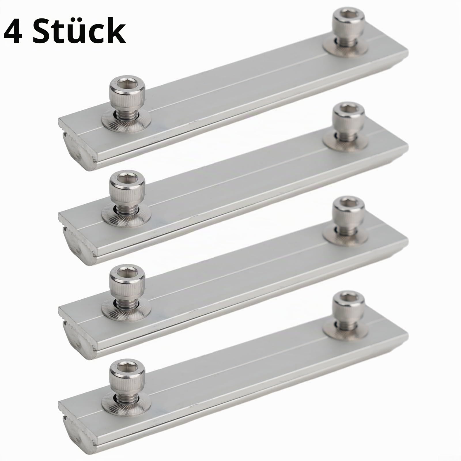 4 Stück Solarmodul Schienen Profilverbinder, Aluminium Solarpanel Montageschienenverbinder, PV Halterung, T-Form Rail Koppler, Verstellbarer Panel Verbinder, Gekerbter Greifverbinder