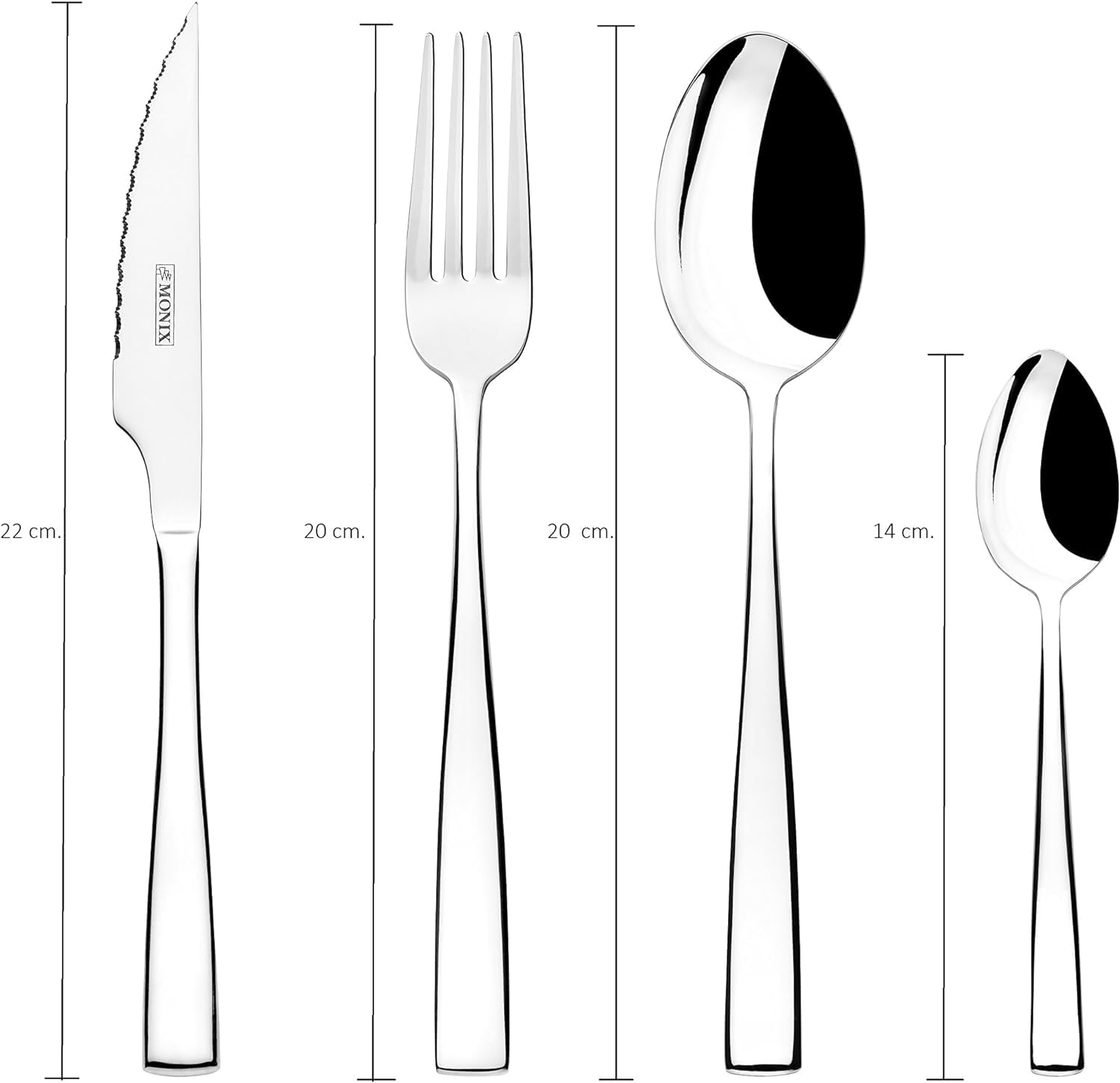 MONIX Siena | Set de Cubiertos de 24 Piezas, Elaborado en Acero Inoxidable, Diseño Moderno con Acabado Pulido, para 6 Comensales, Espesor 3 mm, Apto para Lavavajillas, Color Plata