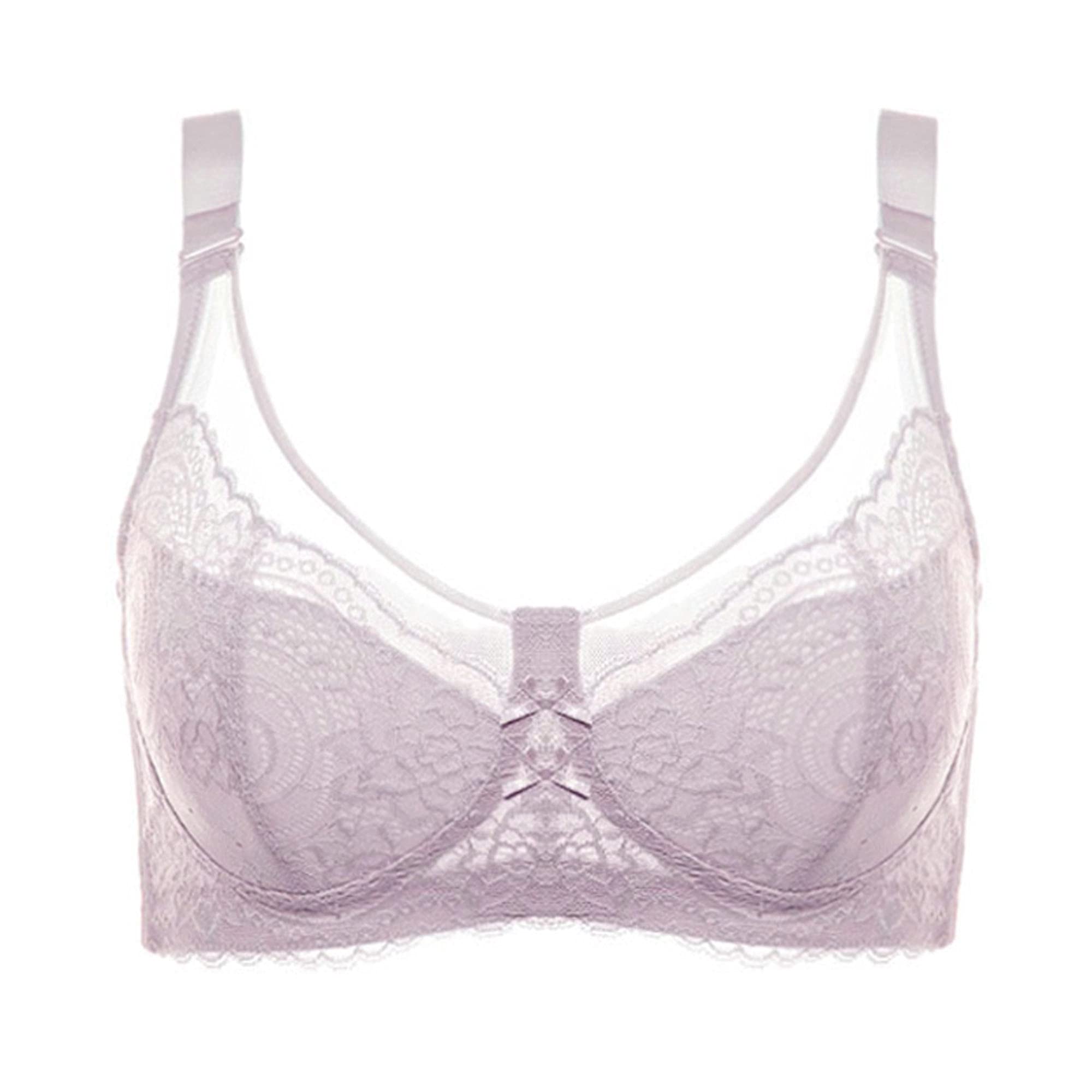 Reggiseno da donna con ferretto minimizzatore, sfoderato busto pieno plus size wireless ogni giorno, reggiseno sexy in pizzo benda trasparente (colore : viola, taglia: 85D)