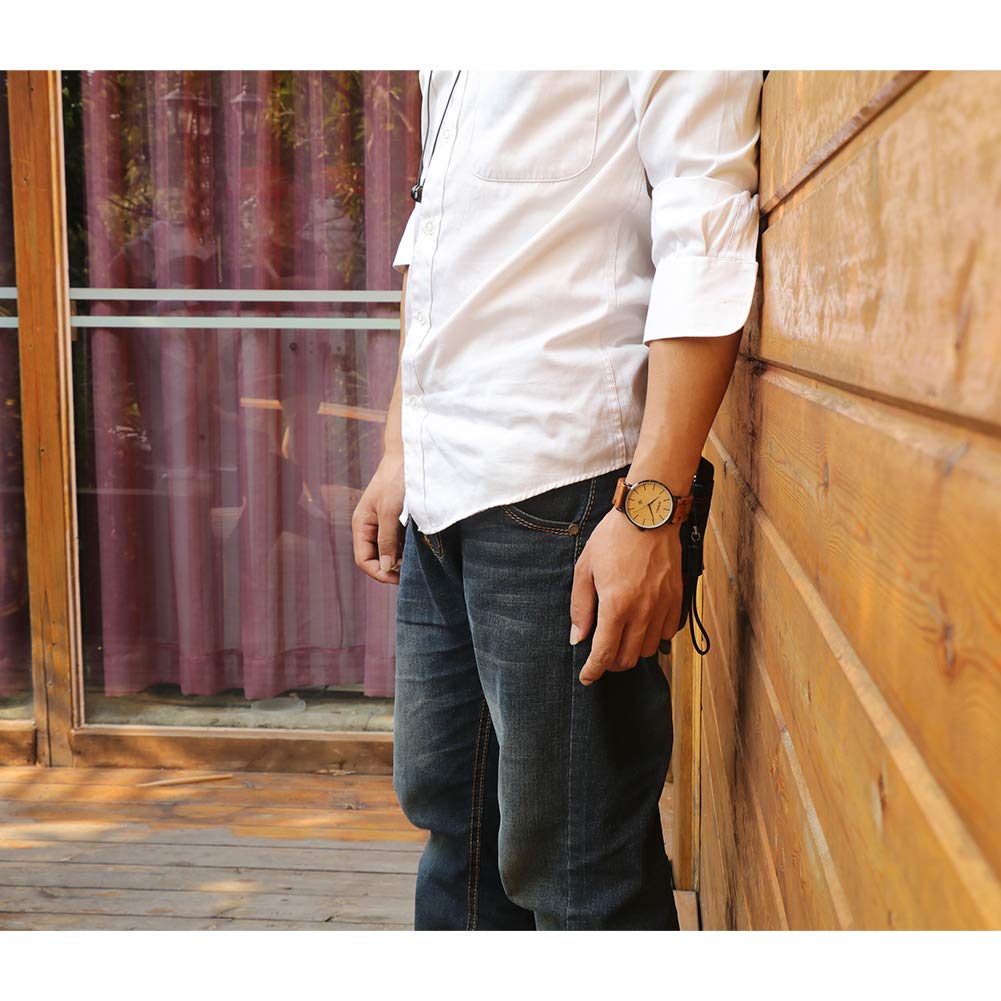 BEWELL, orologio da polso in legno per uomo/donna, sottile, analogico, al quarzo, minimalista, W163A Men-Brown