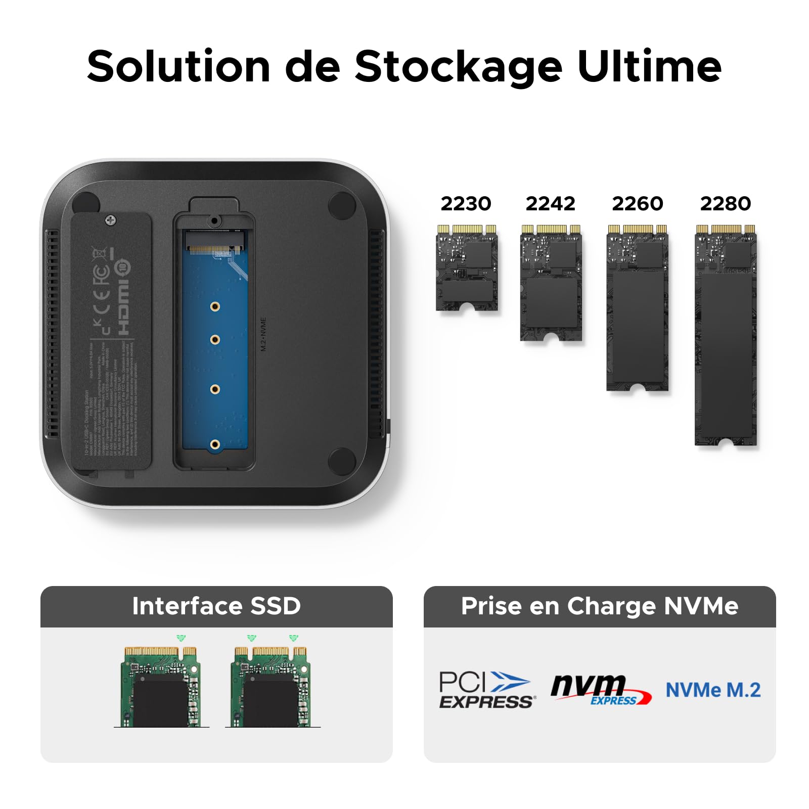 UGREEN USB4.0 40Gbps Docking Station et Support pour Mac Mini M4 et M4 Pro | 10 Ports, avec Boîtier M.2 NVME SSD, HDMI 8K 30Hz Max, 5 USB 3.2 4A1C 10Gbps, Lecteur de Carte SD TF 4.0, 3.5mm Audio