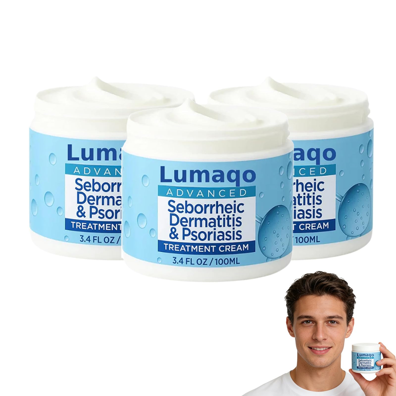 Lumaqo Crema Barba Dermatitis,Hidratación Natural,Fórmula Suave Para Pieles Sensibles Y Secas,Para Todo Tipo De Piel (3 Caja)