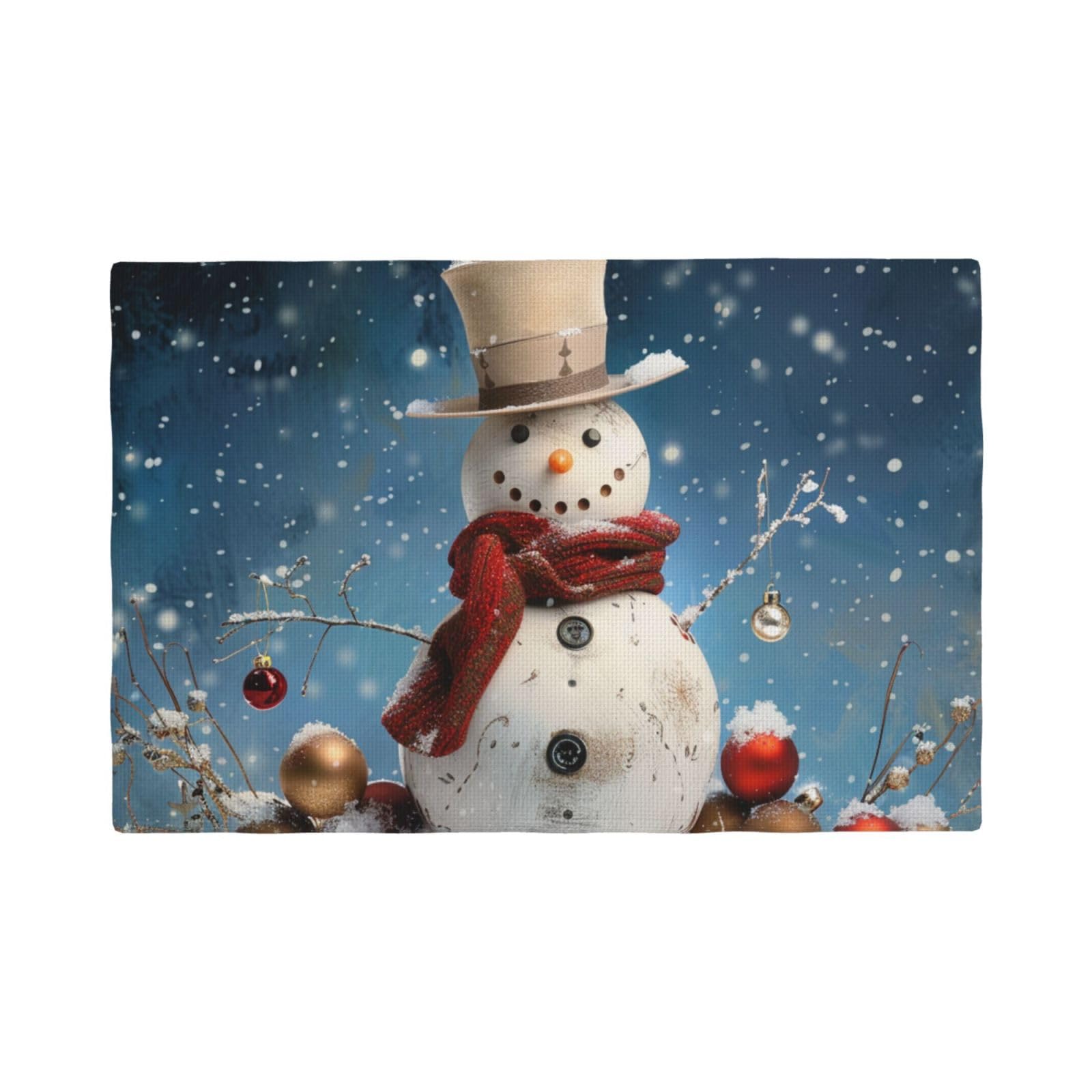 Snowman Print Placemats Set, Heat Resistant Washable Placemat 12x18in Table Mats for Party Kitchen Dining Table Decoration Indoor Outdoor, Six Piece