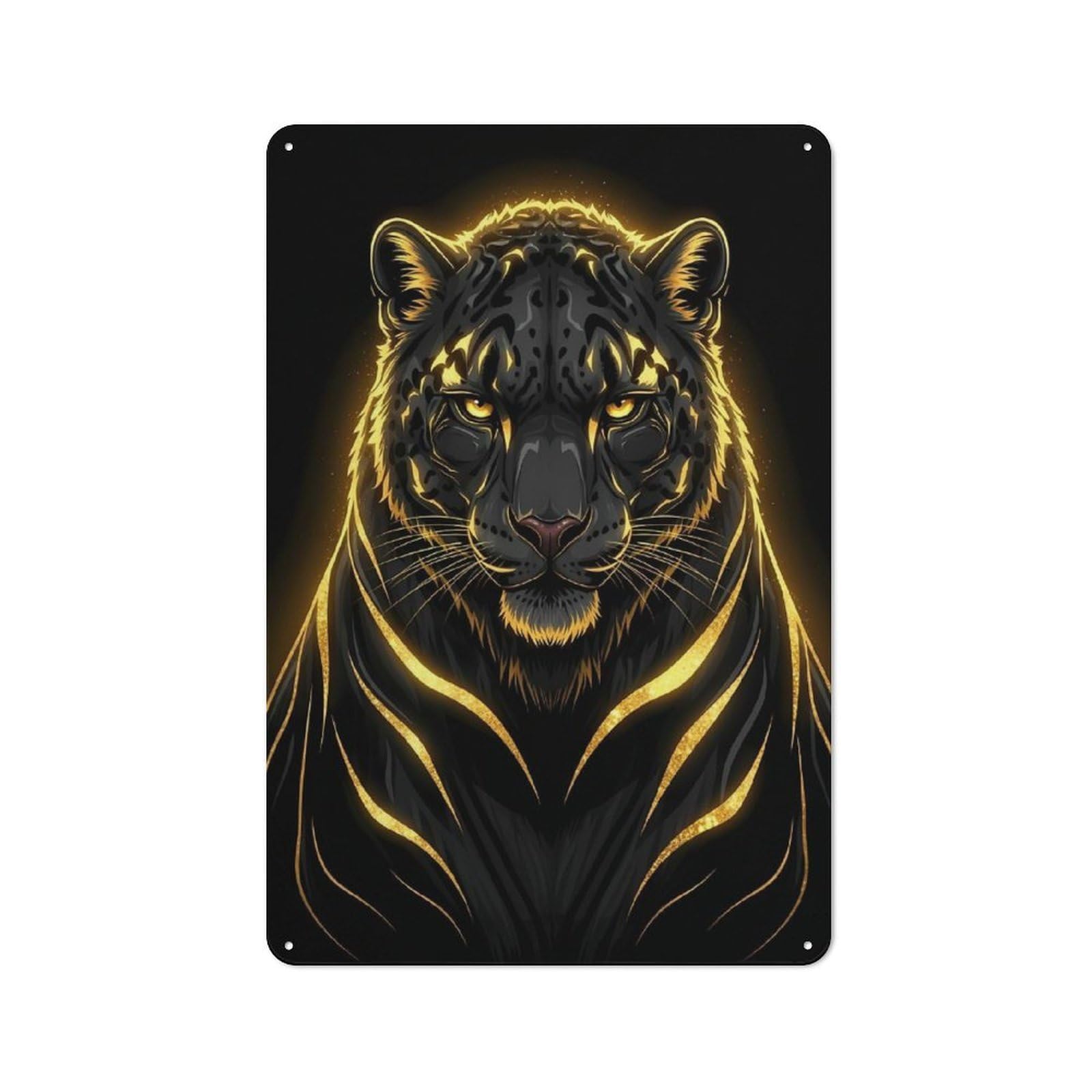 Junmoney Style-8 Golden Jaguar Portrait Rustic Metal Sign 30X20cm For Pub Or Café, For Collectors Of Rustic Metal Wall Decor