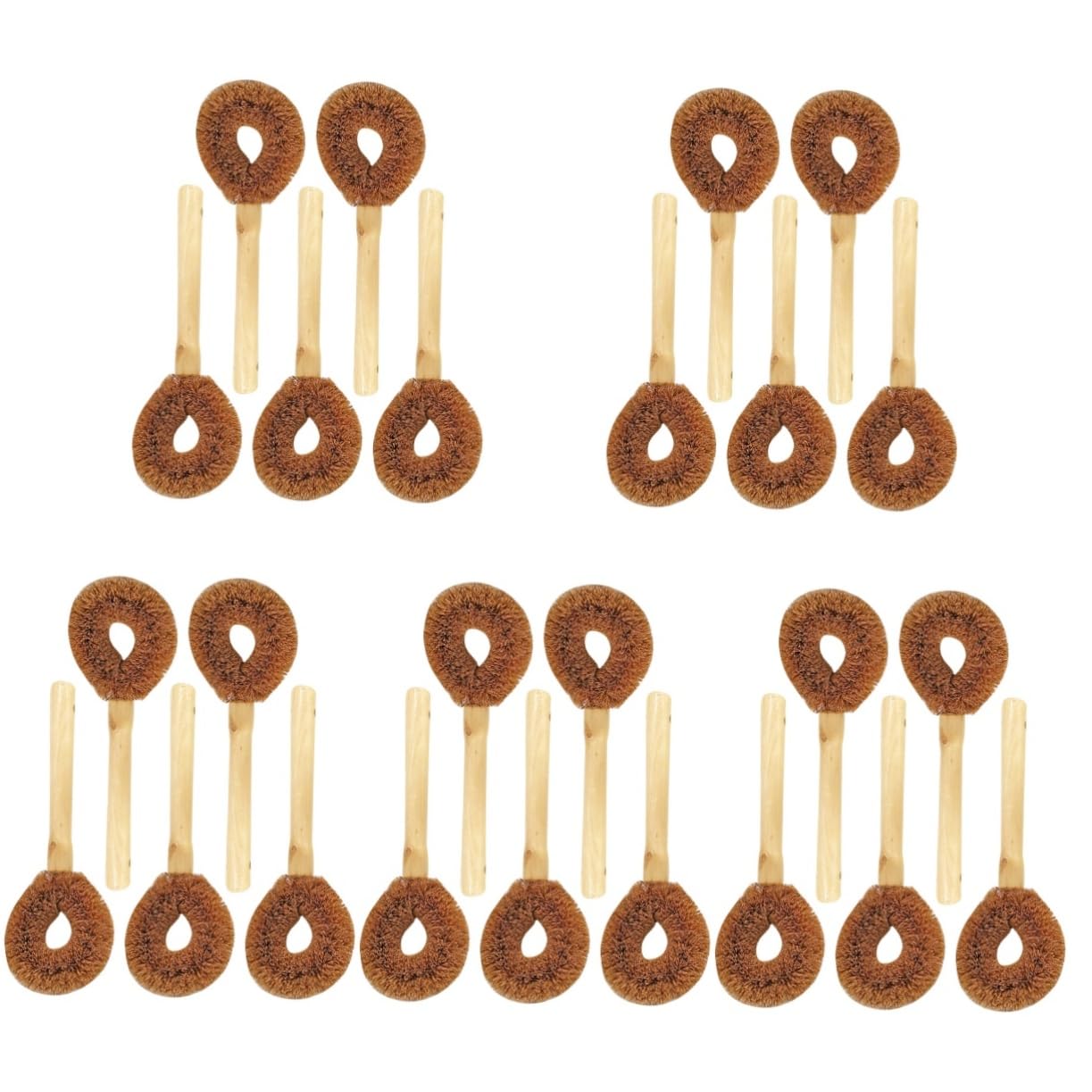 minkissy Lot de 25 brosses de Nettoyage à Long Manche en Bois Naturel - Brosse à Vaisselle à poignée Plate - Brosse de Nettoyage pour casseroles - Brosse de Nettoyage pour Pot à récurer