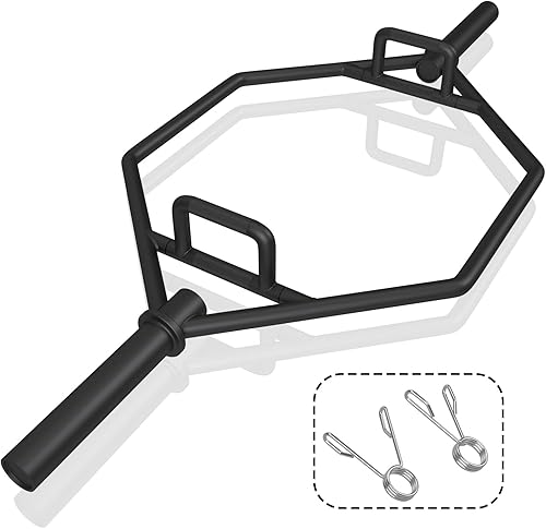 Goplus Barra de trampa olímpica de 56 pulgadas, barra hexagonal plegable con acabado cromado, barra hexagonal con asas moleteadas, capacidad de peso