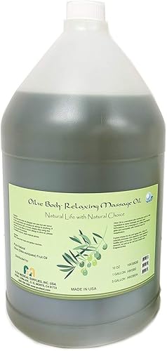 Aceite de oliva 100% puro para masaje  Grado USP  Relajante  Calmante  Terapéutico  Reparar la piel seca  Hidratar y nutrir  1 galón (1)