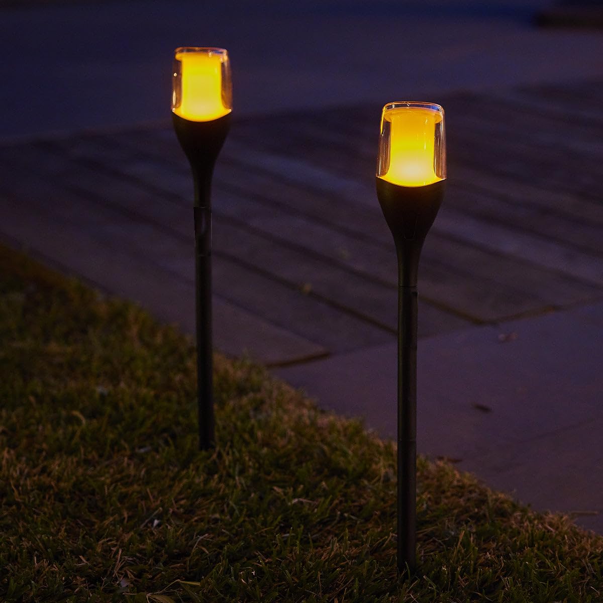 Lote de 4 antorchas solares efecto llama LED blanco cálido, 4 x FARELY H64,5 cm