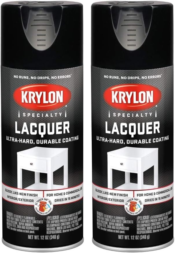 Krylon K07030 Lacquer Spray Paint Gloss Black, 12 Ounce Aerosol (Pack of 2)