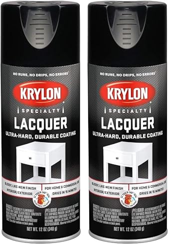 Krylon K07030 Lacquer Spray Paint Gloss Black, 12 Ounce Aerosol (Pack of 2)