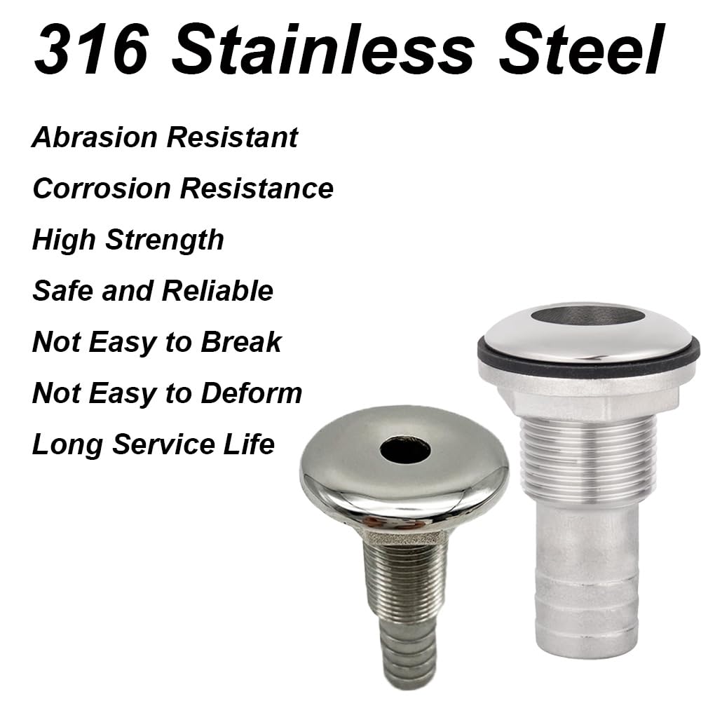 Boat Vent 316 Stainless Steel Thru Hull Fitting | Marine Boat Drain Hose Connector Boat Drain Fitting