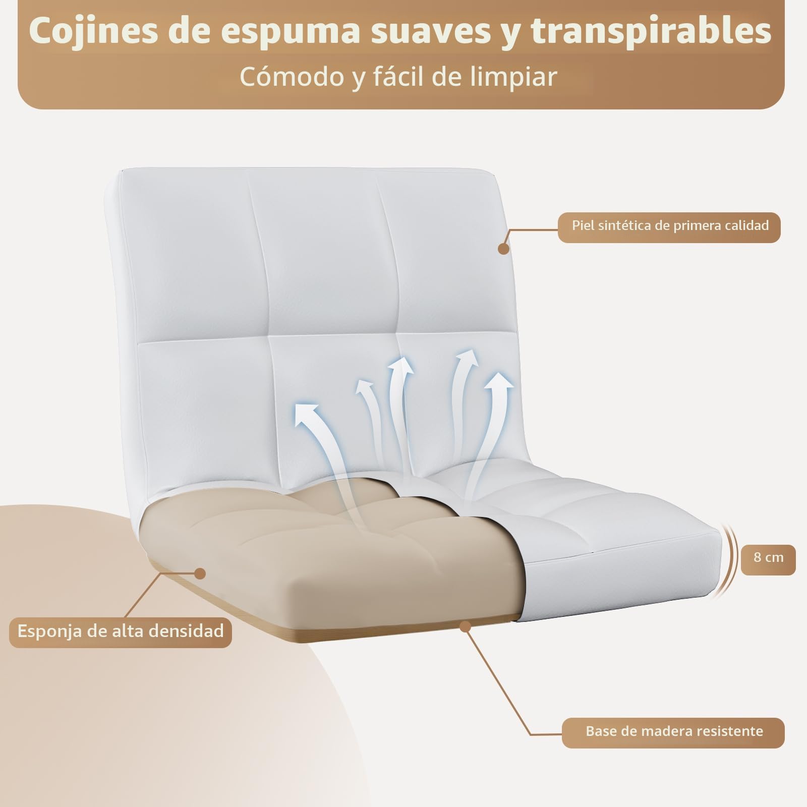 bigzzia Lote de 2 taburetes de Bar giratorios en Cuero sintético Ajustables en Altura con Respaldo para desayunador, mostrador, Cocina y hogar - Blanco