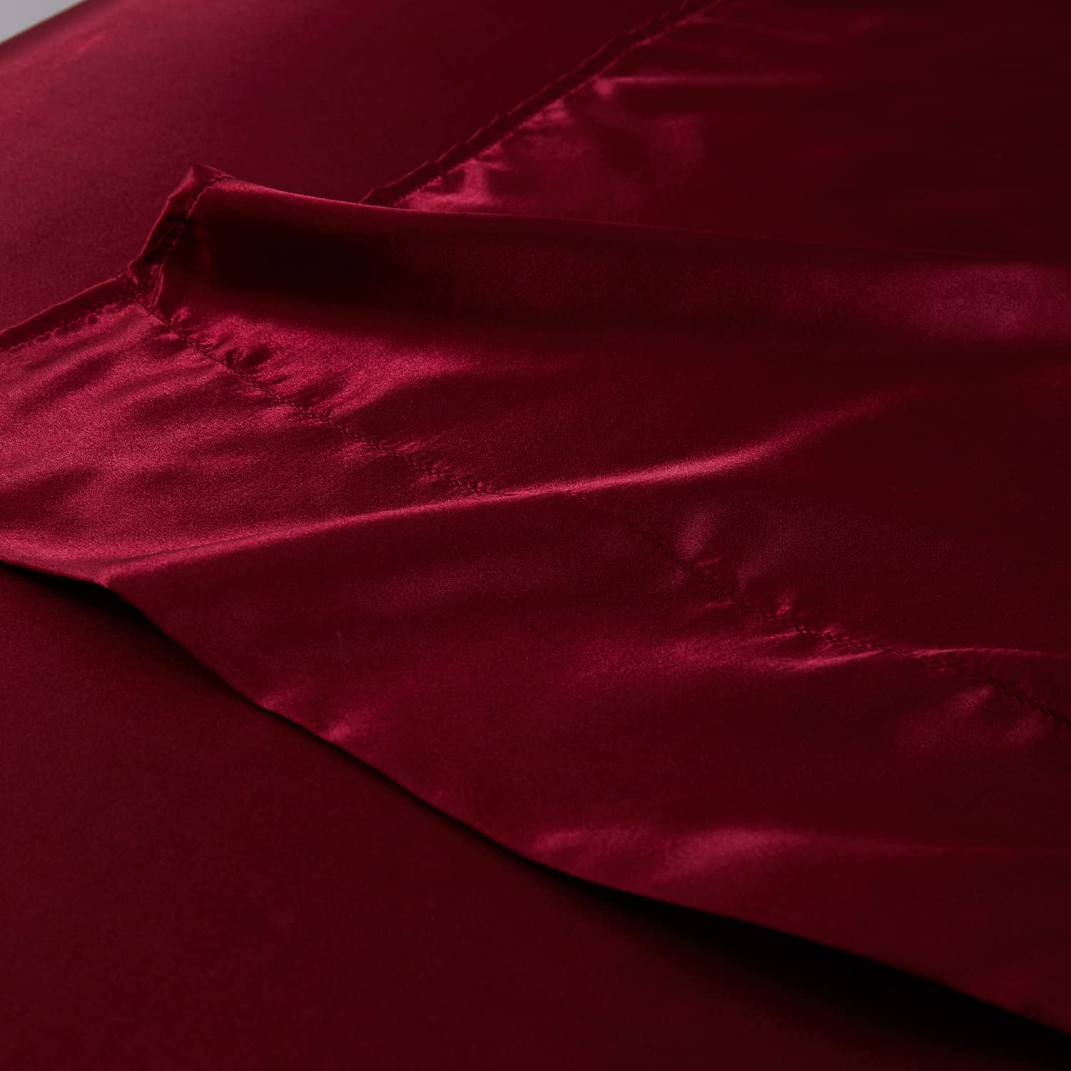 Jemiipee Spannbettlaken 4teilig Satin Glänzend Einfarbig, 180x200 cm für Matratzen bis 36cm, Betttuch Leintuch Set mit Bettlaken, Spannbetttuch, 2 Kissenbezüge - Weinrot