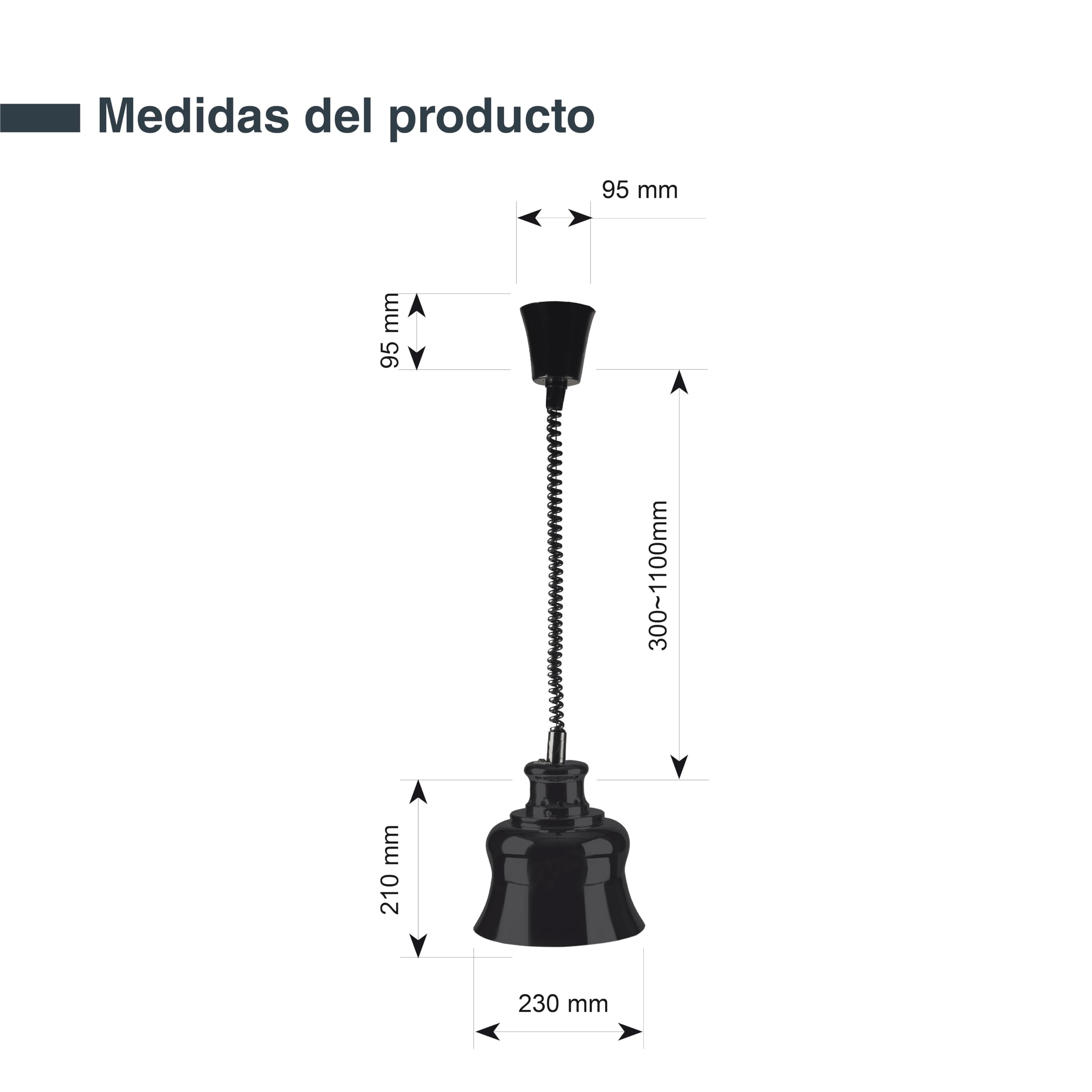 LACOR 69359 - Lámpara Calentamiento Infrarrojos, Lámpara Extensible | En aluminio ligero, para un uso práctico y profesional en cocina; ideal para cocina profesional y uso diario en casa
