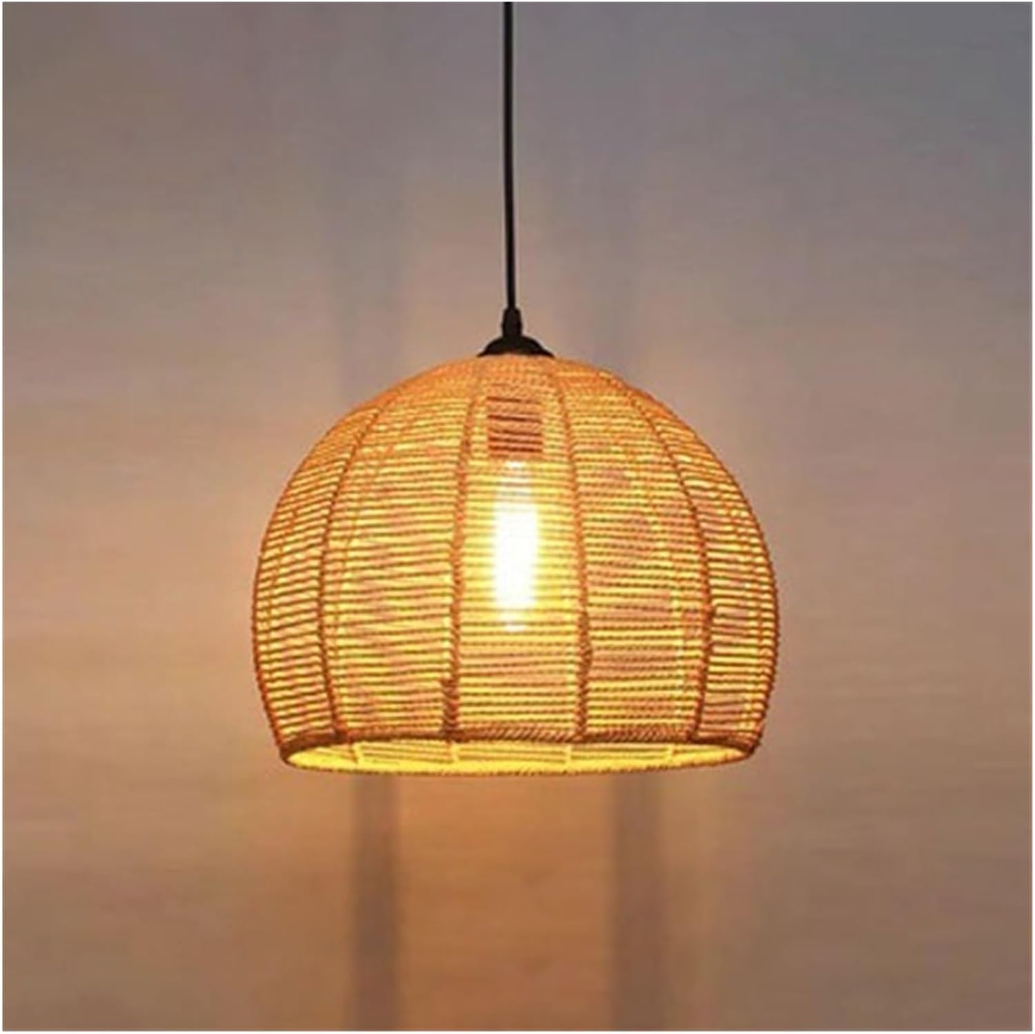 LYMSXAZOU Boho Farmhouse Ceiling Mount,Retro Industrial Style Rustic MI-NI Hemp Rope Chandelier Hand-Woven Rattan Lamp,Hanging Light