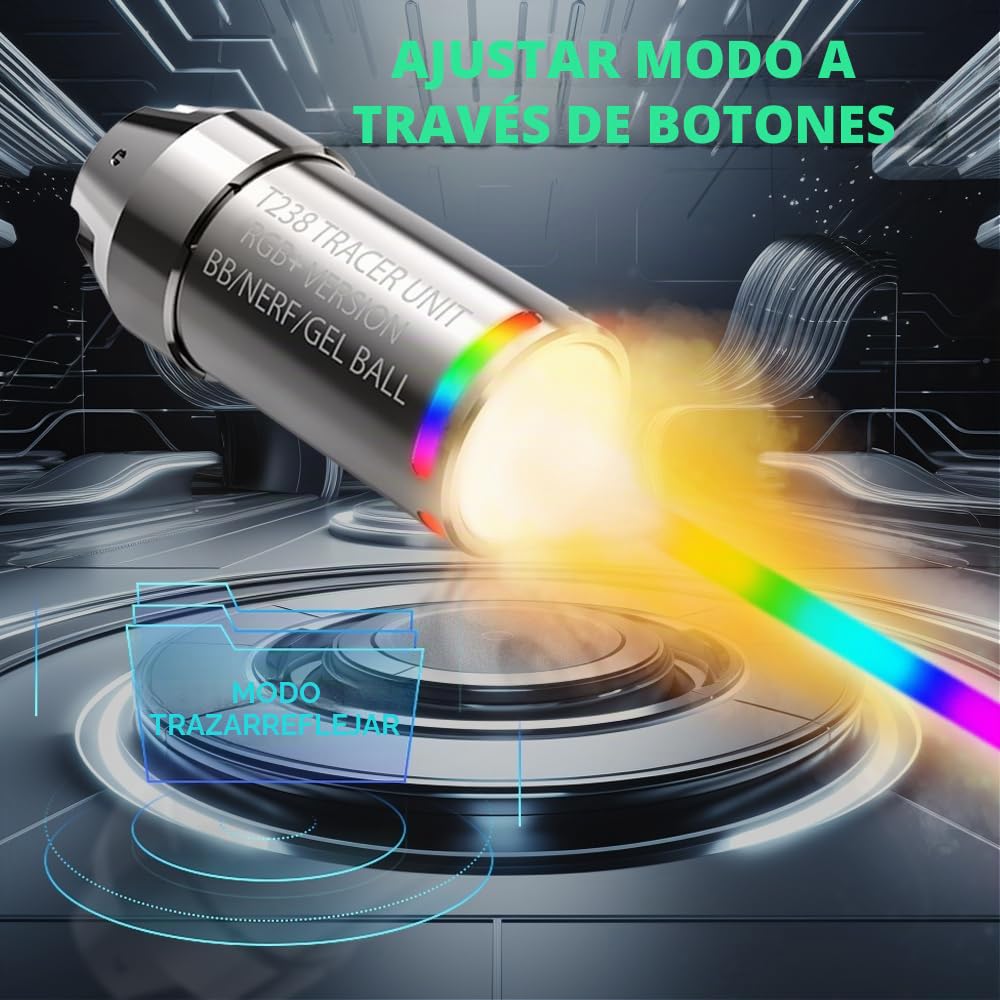 RGB+ Airsoft Tracer, Spitfire Tactical Tracer Unidad para Airsoft/NERF/Gel Blaster, Tracer y Arco Iris Modos Trazador, Modo Trazador, Modo Arco Iris y Siete Modos Monocromo disponibles (Plata)