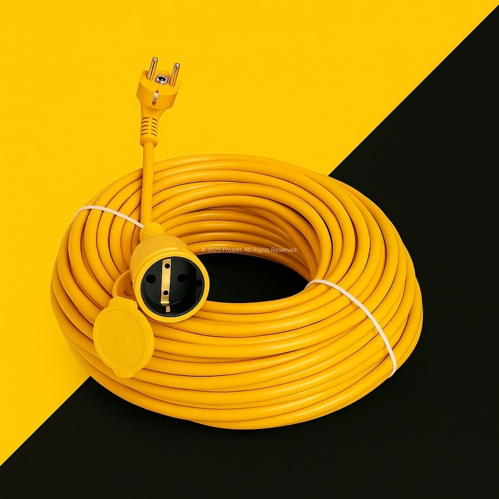 Proalet Seyyar Uzatma Kablosu, Erkek ve Dişi Fiş Kaplinli, Kapaklı Prizli, 3x2.5 mm, Kalın Kablo, Bahçe, Şantiye, Atölye ve Dış Mekan Kullanımına Uygun, Güvenli Güç Bağlantı Kablosu (20 Metre)