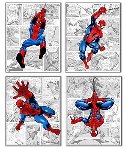 Spiderman Wall Decor Poster Prints, Superheros Watercolor Poster, Avengers Room Decor, Set of 4 FRAMELESS (8''x10''), Avengers Watercolor Poster, Avengers room decor for boys, Superheroes poster, Avengers prints, Avengers Room Decorat