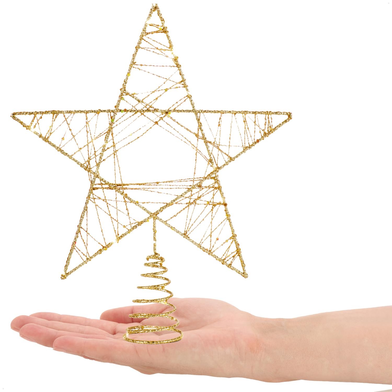 COM-FOUR® Deco Star Christmas - Estrella de decoración navideña de Metal - Poinsettia de pie con Purpurina y Lentejuelas - Copa de árbol de Navidad Dorada (dorado/27cm)